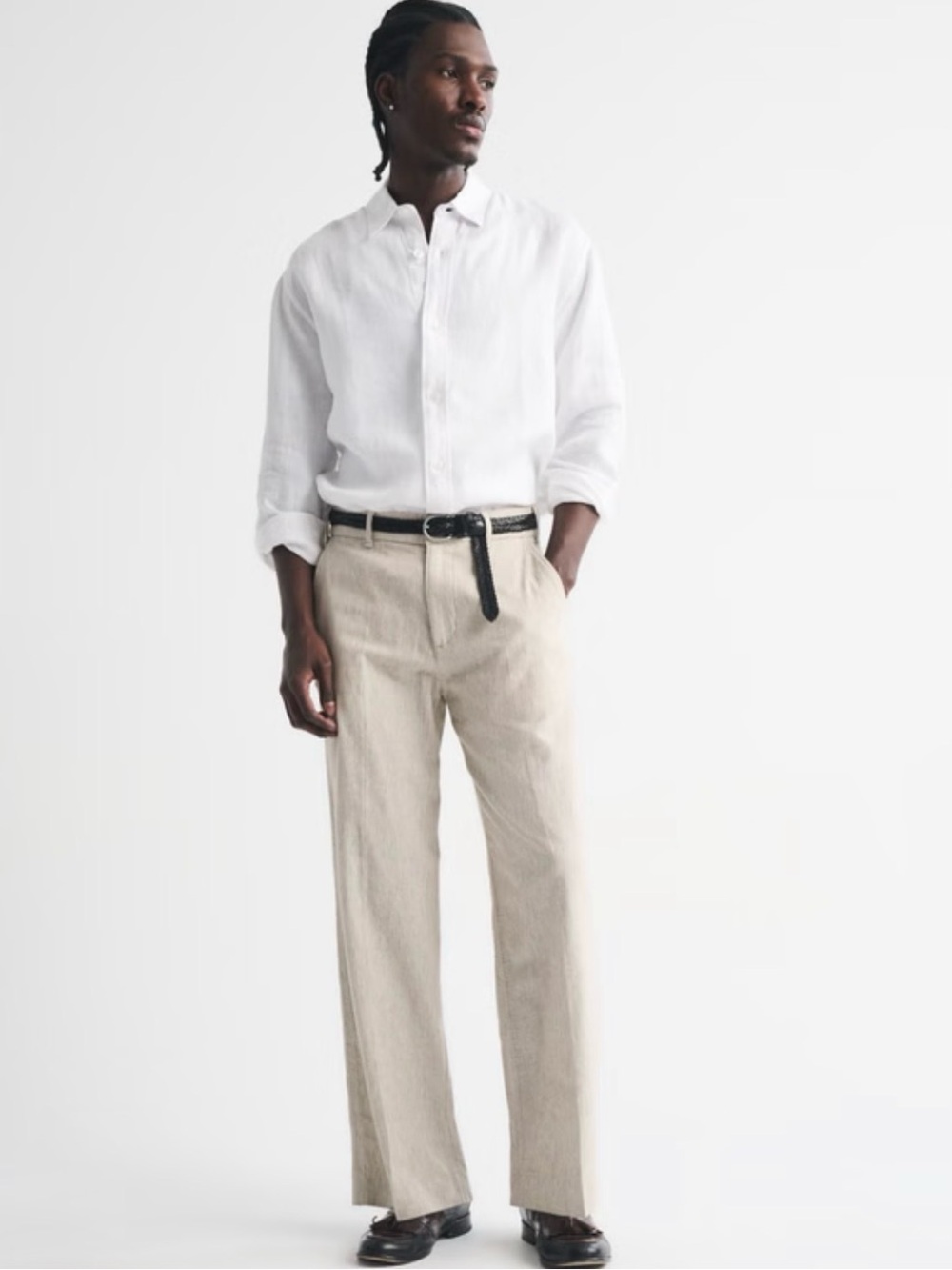 Abercrombie & Fitch Men's Light Beige Baggy Trouser Linen Pants - 32x30